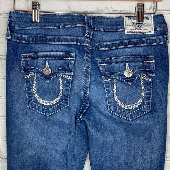 True Religion Women’s Boot cut Crystal Logo 5 Pocket Jeans size 28 - Picture 3 of 8
